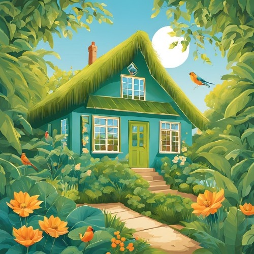 Buntes Haus in der Natur
